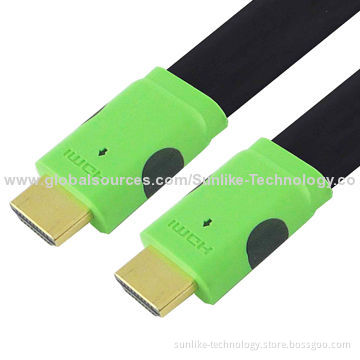 HDMI Cables, Double-color Molding Type, Flat Cable, 24K Gold-plated Connector